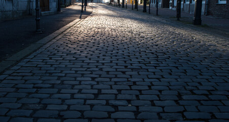 empty road cobblestones in the city