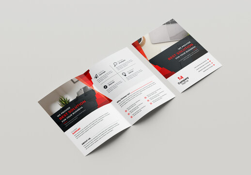 Bifold Brochure Layout with Red Accents