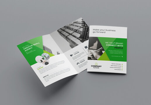Bifold Brochure Layout with Green Accents