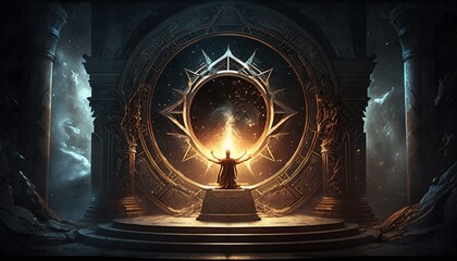 Enchanted Altar in a Fantasy World. Ritual Concept. Generative AI.