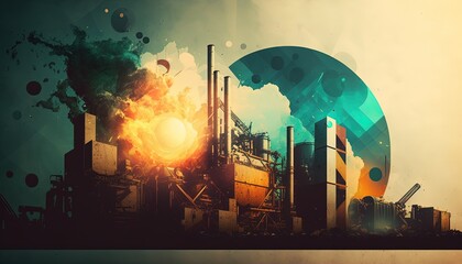 industry theme abstract illustration with geometric and grunge noise , Generative Ai