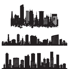 Naklejka premium Abstract City Silhouette, Skyline Buildings Icon, Panoramic Downtown Landscape, City Silhouette Vector Illustration