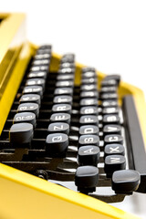 Naklejka premium Vintage typewriter keyboard close up, macro shot