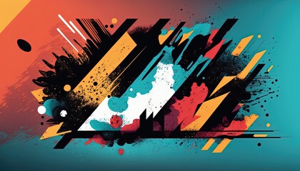 Obraz premium sporty energetic style abstract color splash with geometric shape artistic background wallpaper, generative Ai