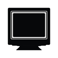 CRT Monitor Silhouette. Black and White Icon Design Element on Isolated White Background