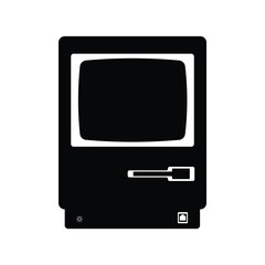 CRT Monitor Silhouette. Black and White Icon Design Element on Isolated White Background