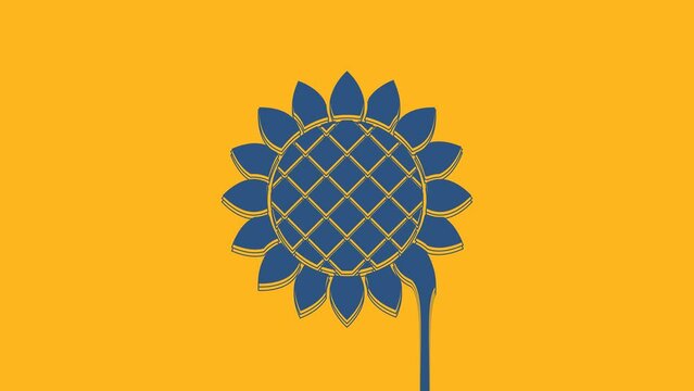 Blue Sunflower icon isolated on orange background. 4K Video motion graphic animation
