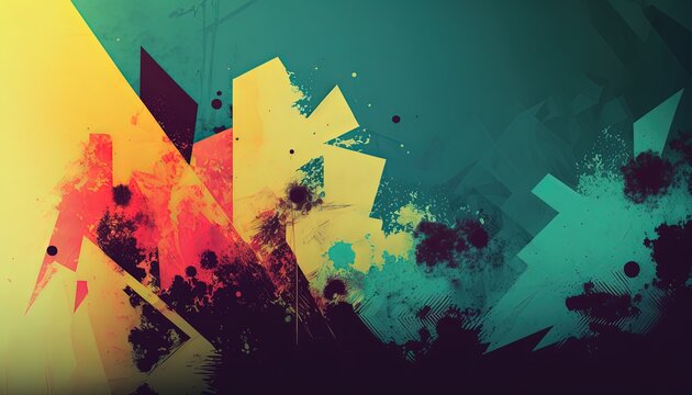 sporty energetic style abstract color splash with geometric shape artistic background wallpaper, generative Ai