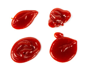 Fototapeta premium Ketchup Drop Isolated, Tomato Sauce Splash, Catsup Stain, Hot Puree Spill, Red Dressing Dripping Collection