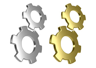 gold and silver Gears icons. Technical support illustration, isolated on white background.