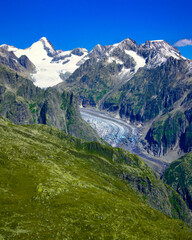 Fototapeta na wymiar Panoramic view of the Aletschgletscher glacier, Swiss Alps, Europe