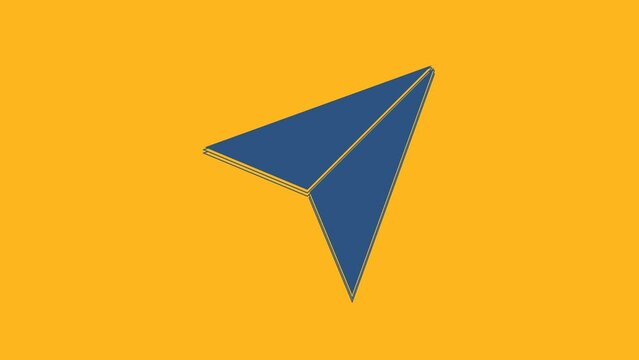 Blue Paper airplane icon isolated on orange background. 4K Video motion graphic animation