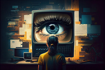 Artificial Intelligence spying on humans - Generative AI illustration