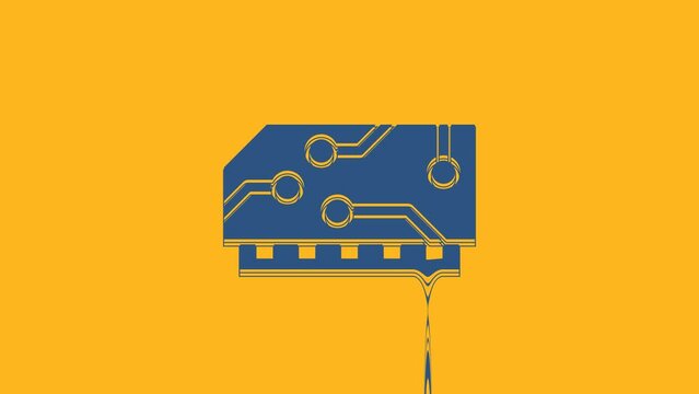 Blue RAM, random access memory icon isolated on orange background. 4K Video motion graphic animation