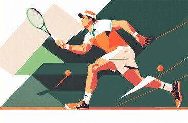 Tennis player. competitive sport. Abstract illustration style. Generative ai