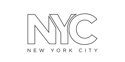 NYC, New York City, USA typography slogan design. America logo with graphic city lettering for print and web.