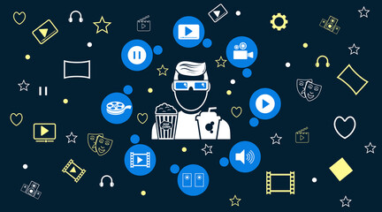 Media player icons Background, Buttons multimedia interface, Cinema background vector