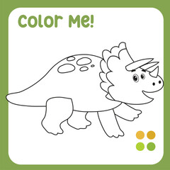 Colour me: Triceratops the dino coloring Page Illustration. colouring page for kids with pre-historic animal theme. Ready to print colouring file. 