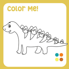 Colour me: Stegosaurs the dino coloring Page Illustration. colouring page for kids with pre-historic animal theme. Ready to print colouring file. 