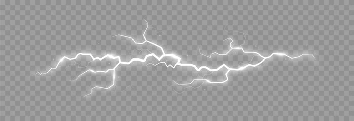 Lightning on an isolated transparent background. Flash of light, lightning png. Thunderstorm, natural phenomenon. Effect lightning png. Vector illustration.