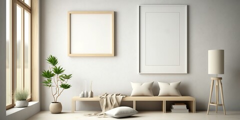 Fototapeta na wymiar poster mockup interior in a front room, Generative AI