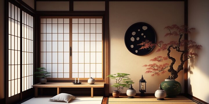 Traditional Japanese Room Interior, Generative AI