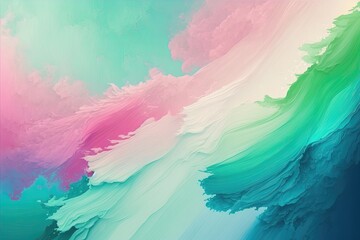 Abstract background art, pink, green and blue gradient paint. Generative AI