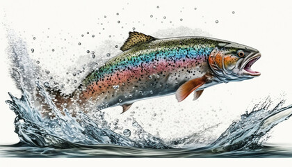 Angler's Delight: Catching a Rainbow Trout white backgound , generated by IA 