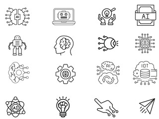 Deep tech thin line icons set. Symbols of ai, innovation, intellectual property, illustrator vector. 