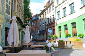 Fototapeta premium street in riga with colorful houses