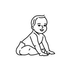 The baby is sitting color line icon.  Toddler development.