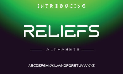 RELIEFS Future modern alphabet font. Typography urban style fonts for sport, technology, digital, movie logo design