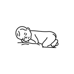 The baby is sleeping black line icon. Toddler development.
