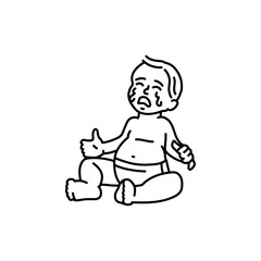 The baby is crying black line icon. Toddler development.
