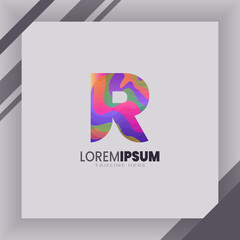 Letter R logo identity with abstract colorful illustraton on paper white mackup. eps 10.