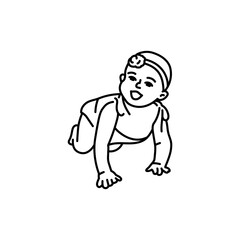 Fototapeta premium The girl is crawling black line icon. Toddler development.