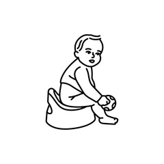 Child on the potty black line icon. Toddler development.