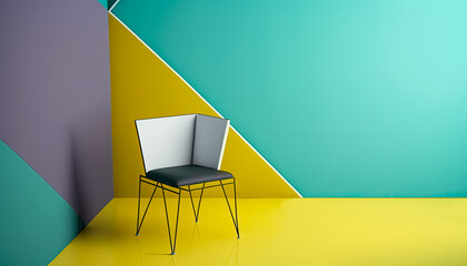 Generative AI illustration of a Creative Art of Minimalistic simple chair placed against a seamless colorfull wall 