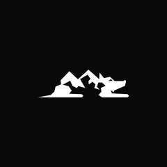 Wolf combination with mountain. Logo design.