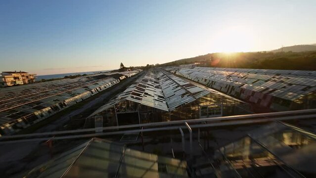 Destroyed Greenhouse at sunset light 