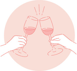 Illustration of the action of making a toast with a wine glass.