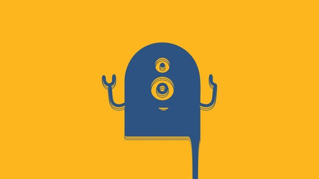 Blue Alien icon isolated on orange background. Extraterrestrial alien face or head symbol. 4K Video motion graphic animation