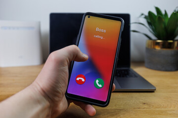 Phone call from boss. Incoming call from boss concept