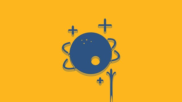 Blue Planet icon isolated on orange background. 4K Video motion graphic animation