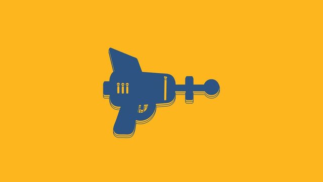 Blue Ray gun icon isolated on orange background. Laser weapon. Space blaster. 4K Video motion graphic animation