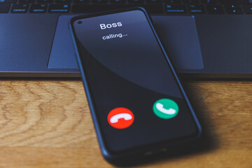 Phone call from boss. Incoming call from boss concept