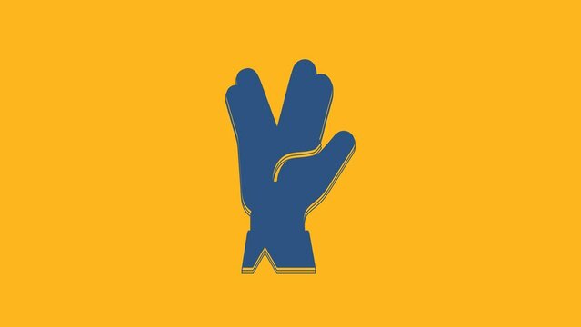 Blue Vulcan salute icon isolated on orange background. Hand with vulcan greet. Spock symbol. 4K Video motion graphic animation