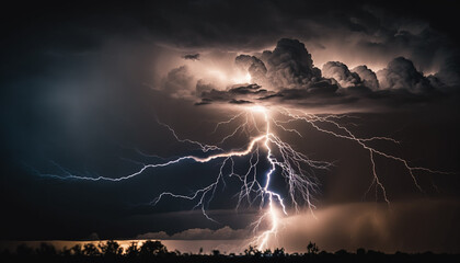 Landscape of a lightning strike during a thunderstorm