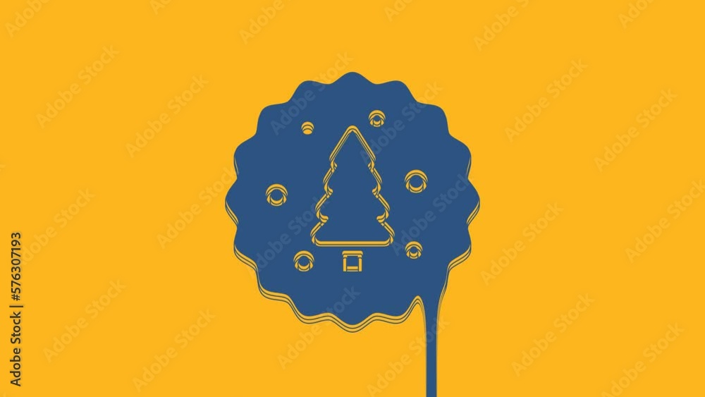 Poster Blue Cookie or biscuit with chocolate icon isolated on orange background. 4K Video motion graphic animation