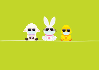 Schaf, Weißer Osterhase & Küken Maske Sonnenbrille Karte Grün
